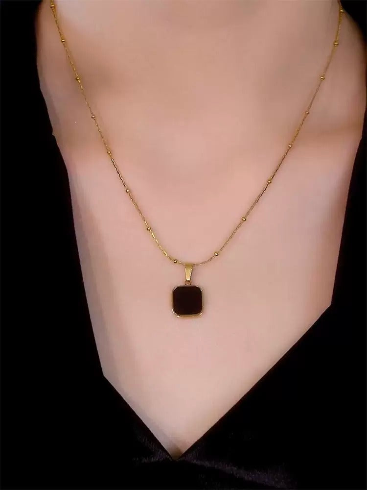 Black geometric square necklace(24k gold plated)