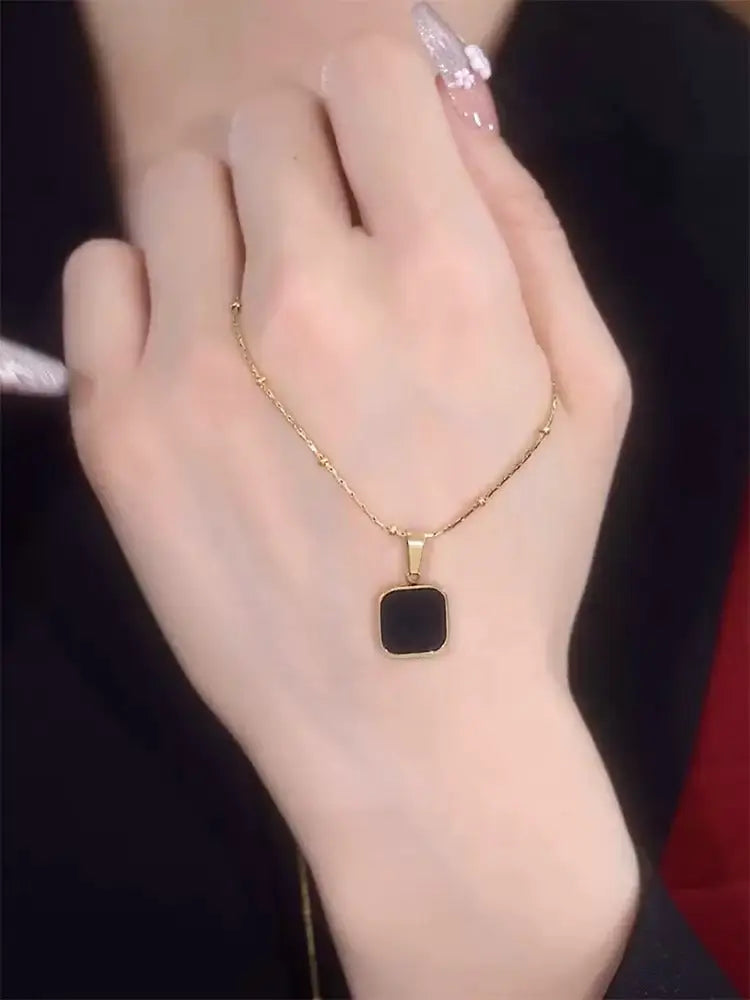 Black geometric square necklace(24k gold plated)