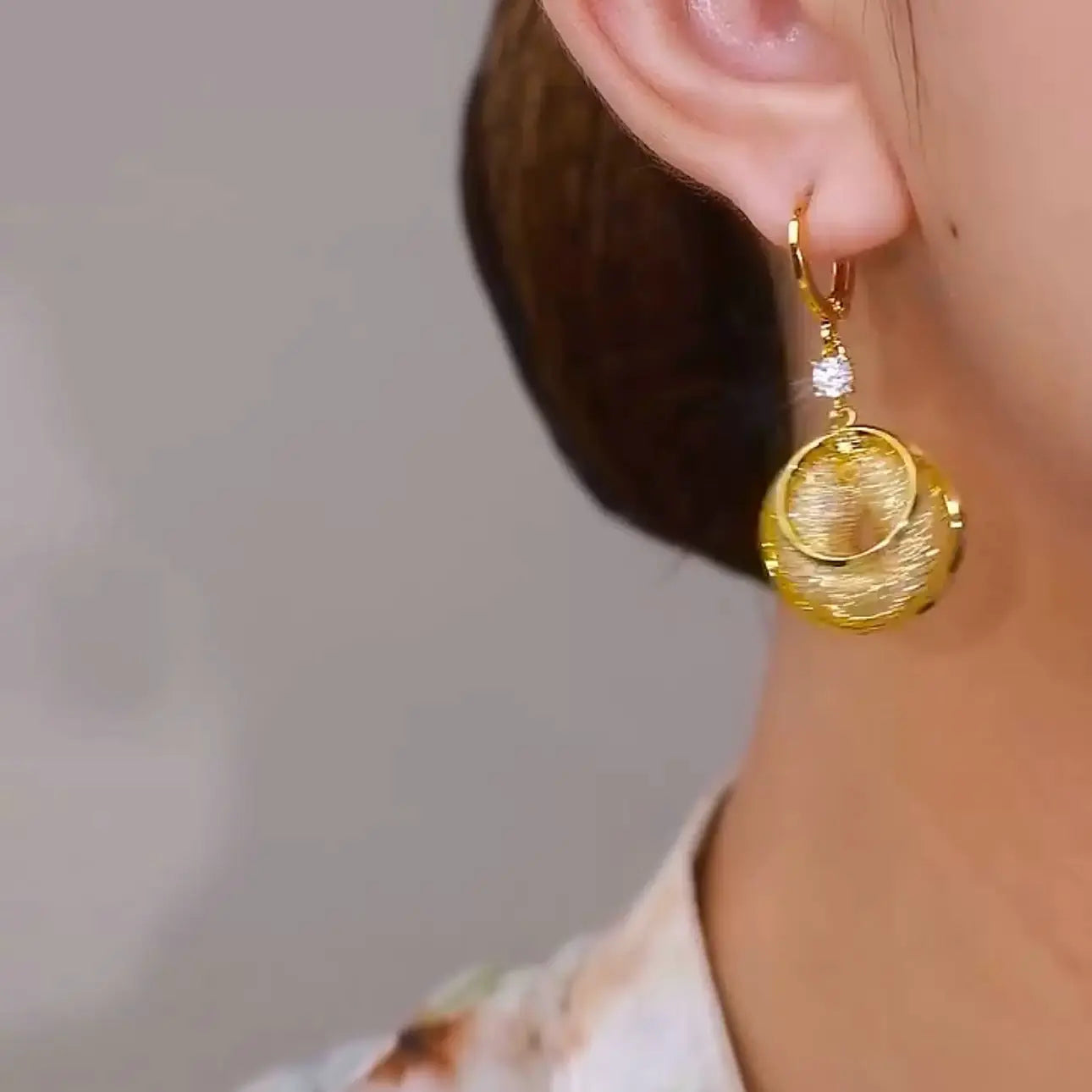 Mesh crystal zircon earrings(24k gold plated)