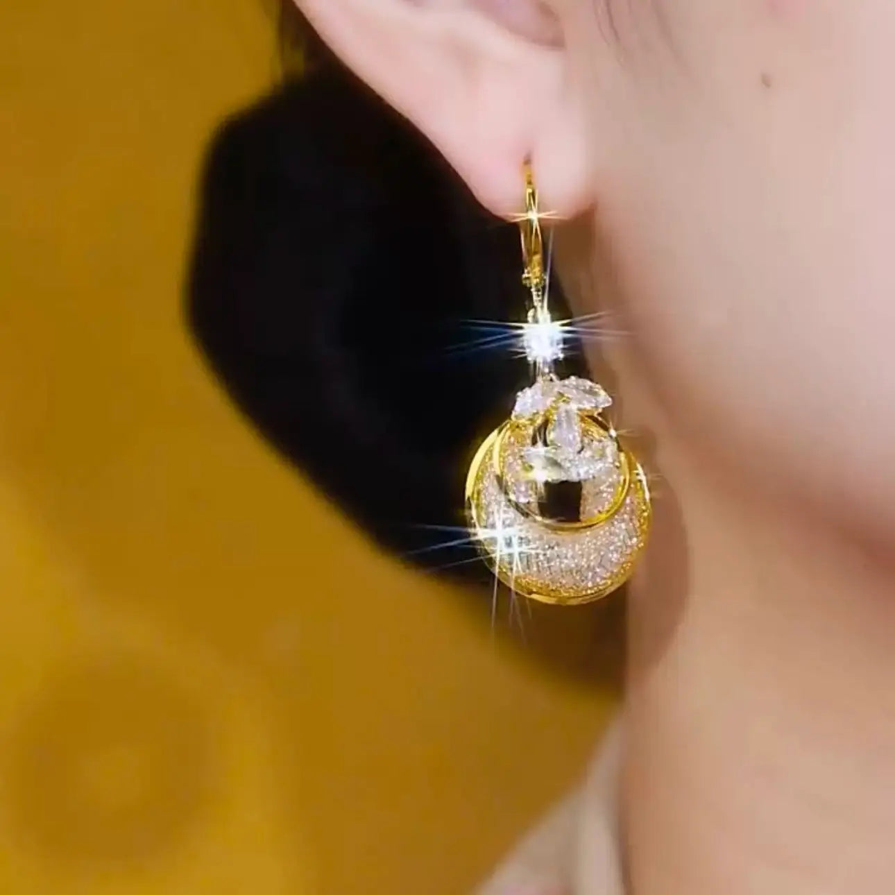 Mesh champagne zircon earrings(18k gold plated)