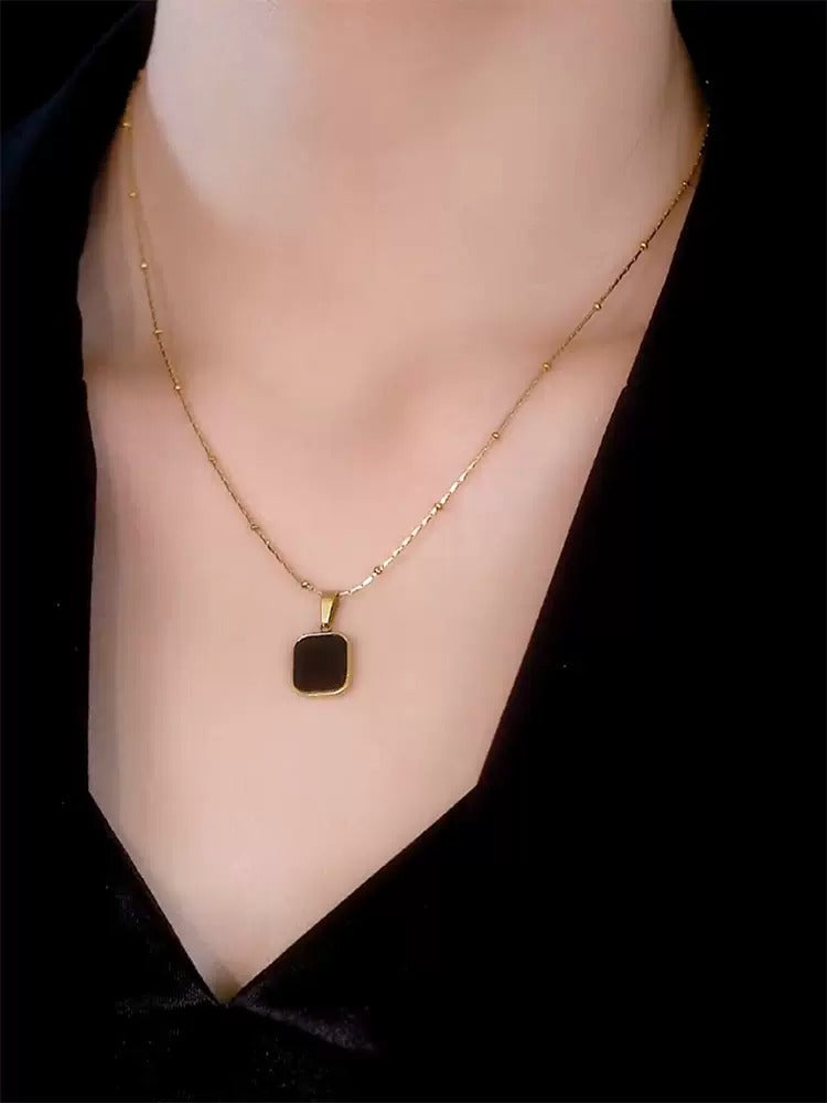 Black geometric square necklace(24k gold plated)