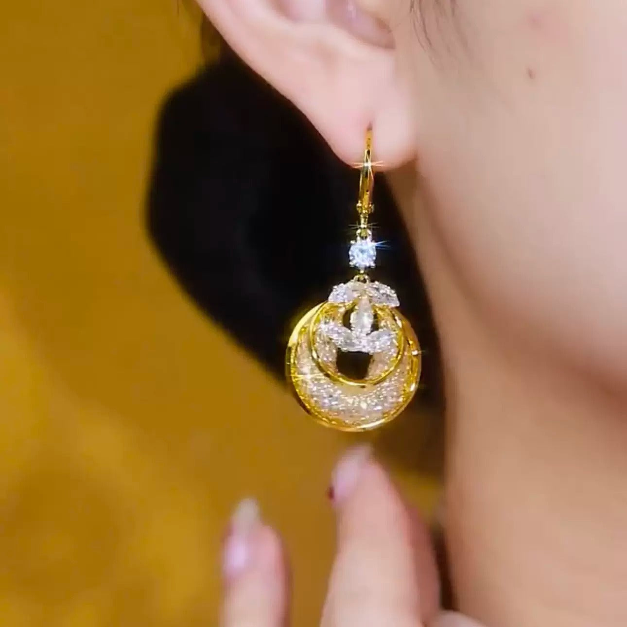 Mesh champagne zircon earrings(18k gold plated)