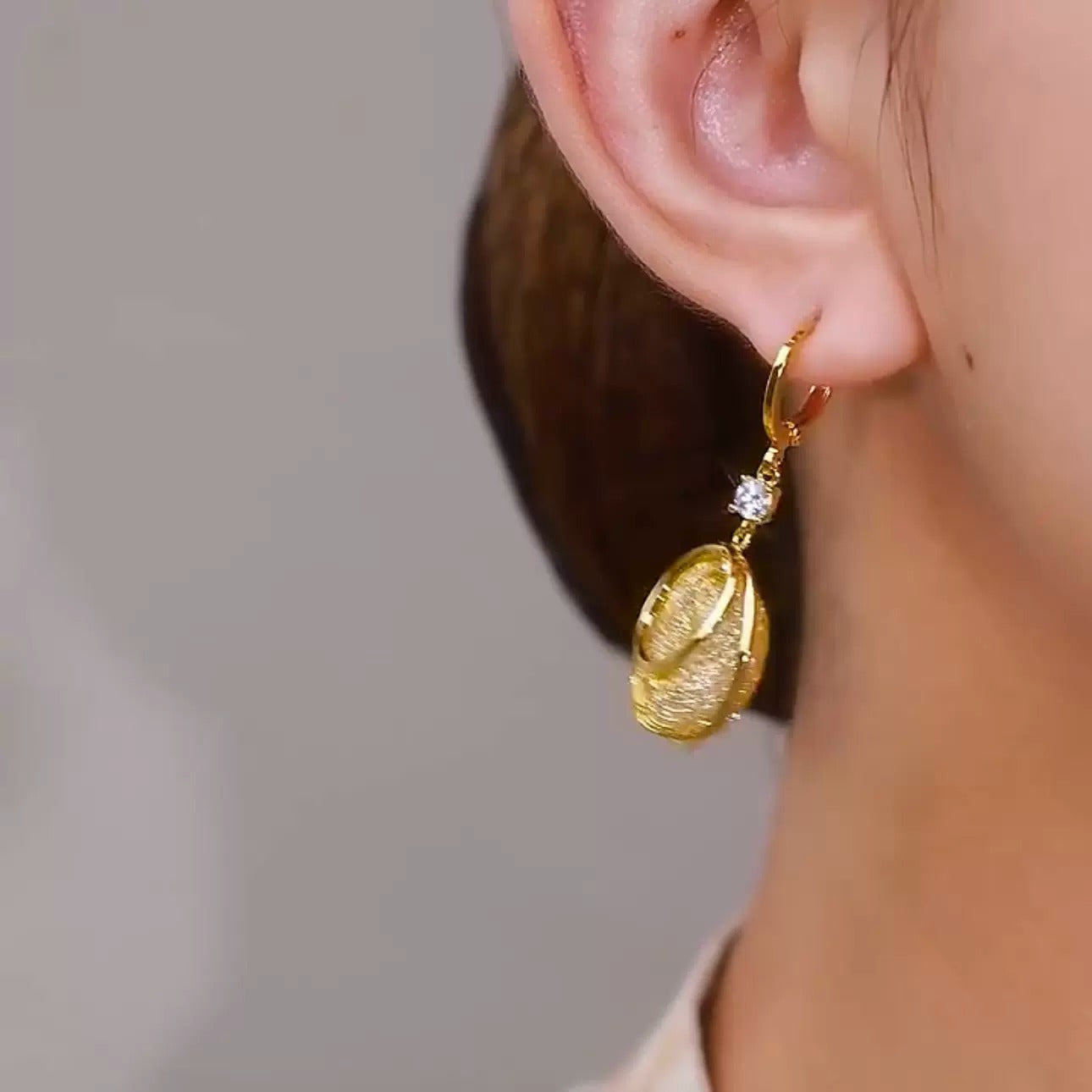 Mesh crystal zircon earrings(24k gold plated)