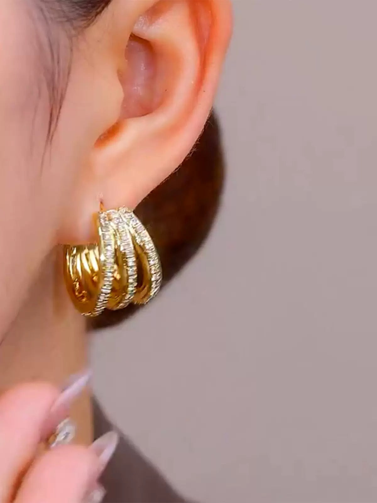 Micro zircons multilayer earrings(24k gold plated)