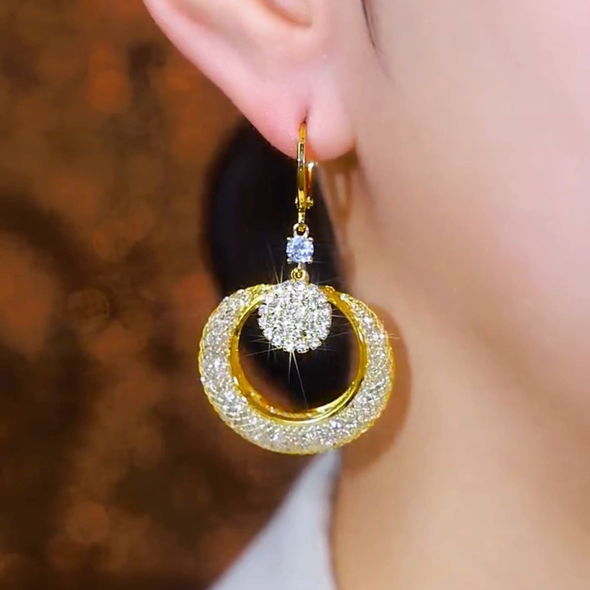Mesh crystal hoop earrings(24k gold plated)