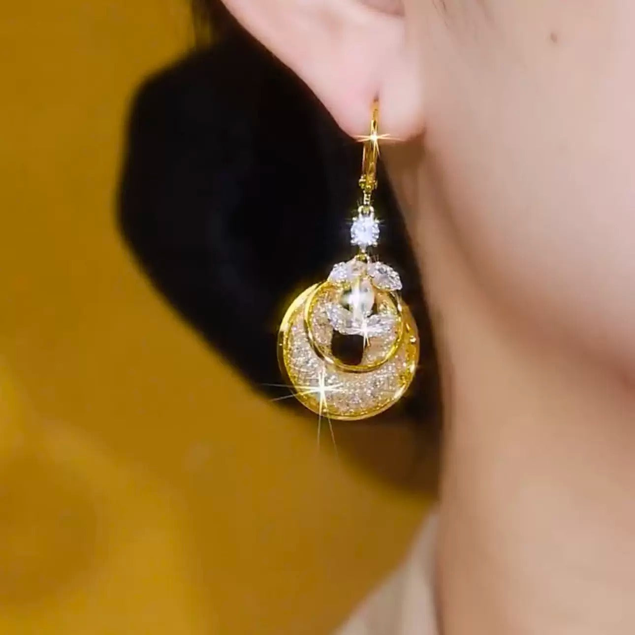 Mesh champagne zircon earrings(18k gold plated)