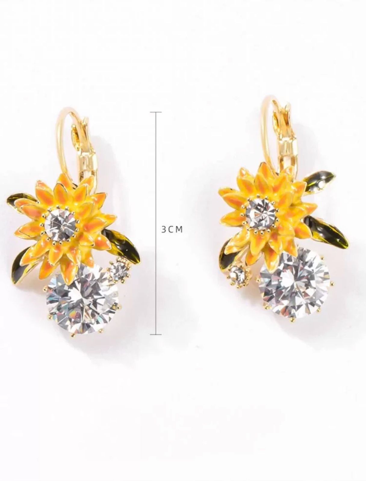 Sunflower Diamond zircon earrings(Gold plated)
