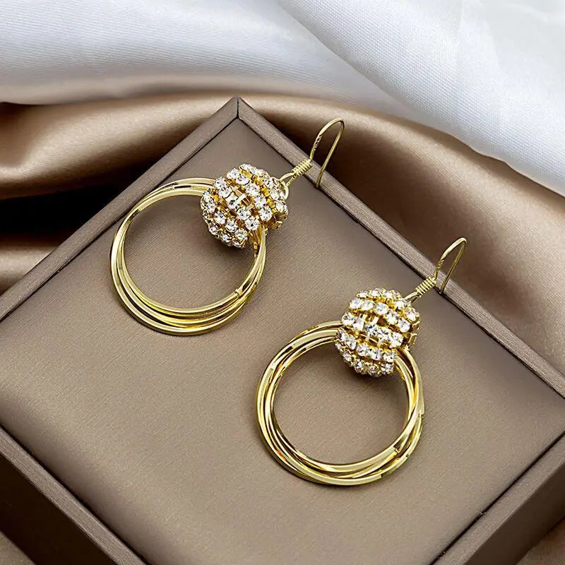 Multilayer diamond earrings(24k gold plated)
